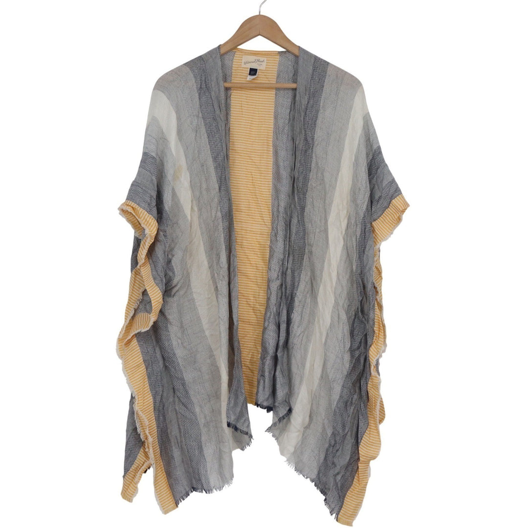 Universal Thread Yellow Grey Striped Kimono Wrap Open Front Fringe