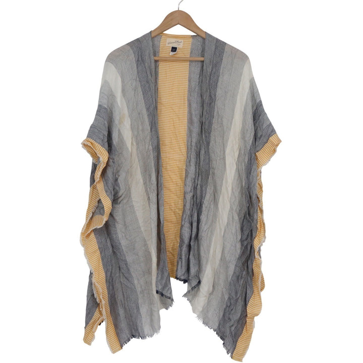 Universal Thread Yellow Grey Striped Kimono Wrap Open Front Fringe