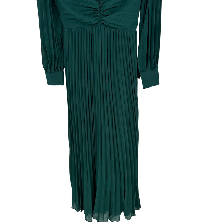 Lulus Sophisticated Grace Emerald Green Pleated Long Sleeve Maxi Dress Size S