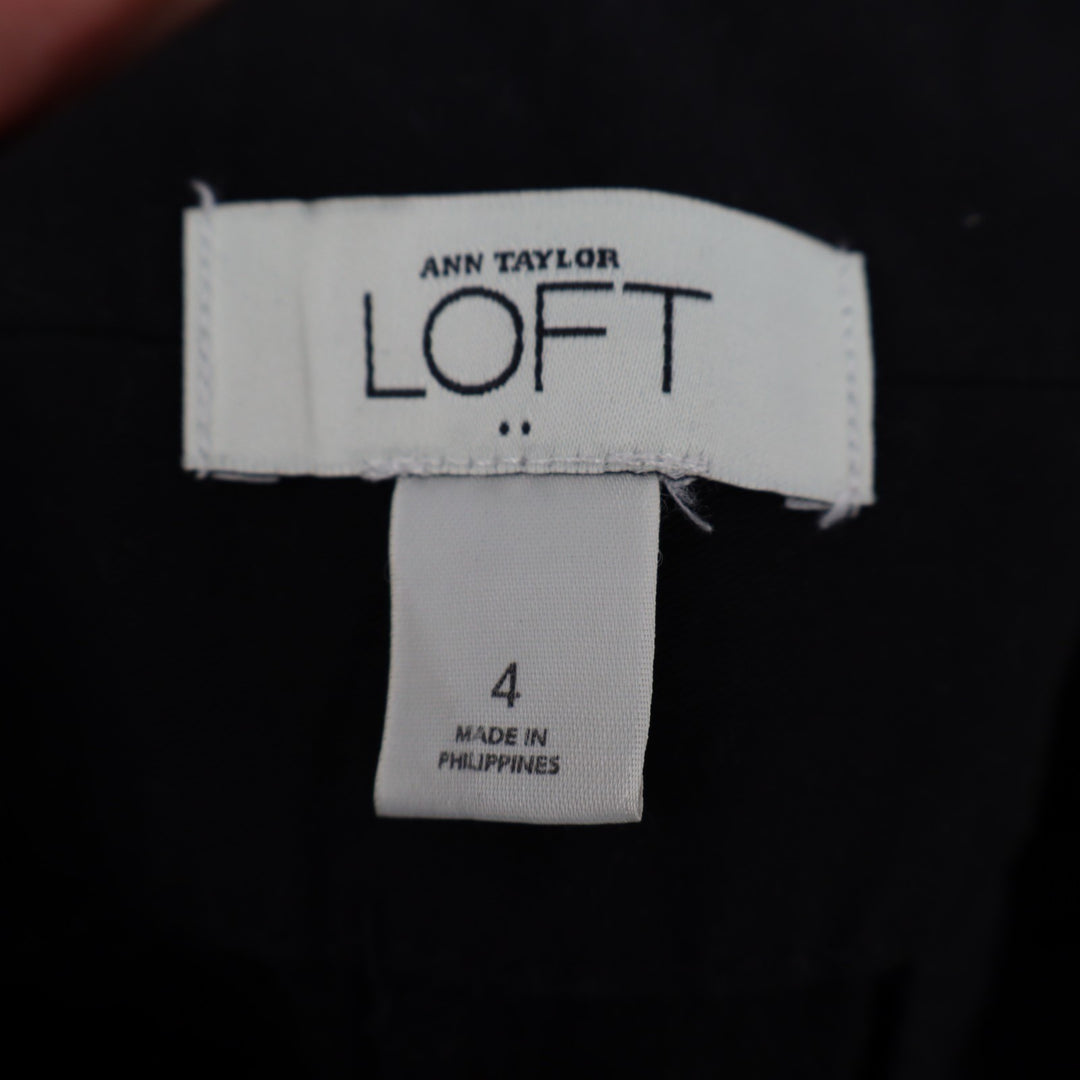 Ann Taylor Loft Ankle Pants Womens 4 Black Cotton Stretch Mid Rise Wide Leg