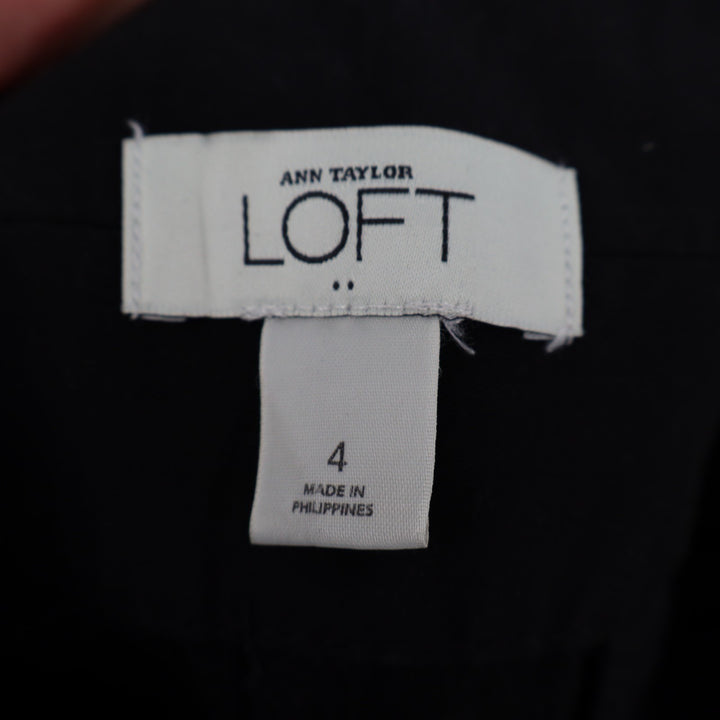 Ann Taylor Loft Ankle Pants Womens 4 Black Cotton Stretch Mid Rise Wide Leg