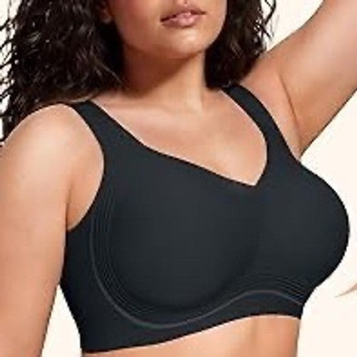 T-Shirt Bra Womens Large Black Nylon Stretch Wireless Comfort Full Coverage