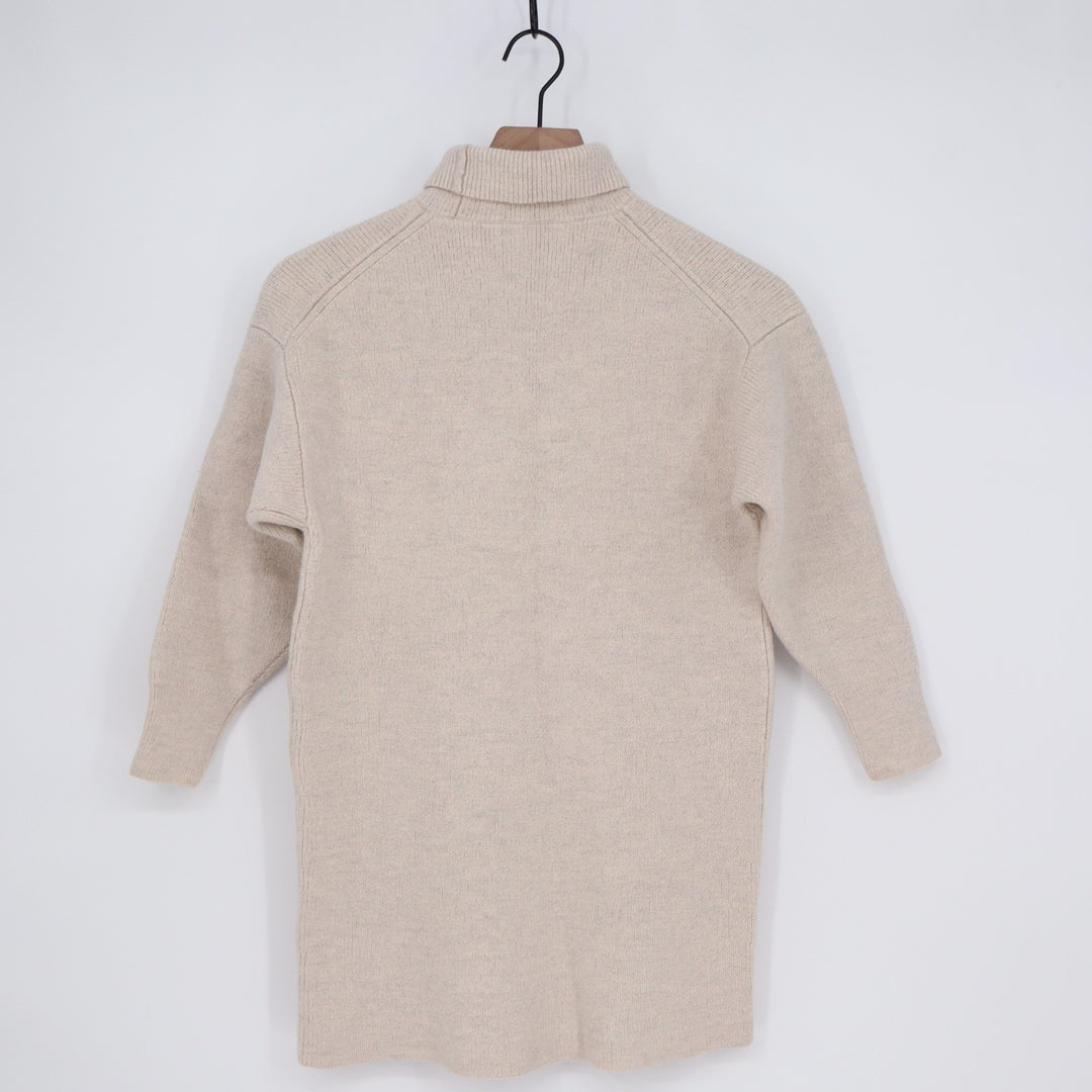 Babaton Sweater Womens Small Beige Knit Wool 3/4 Sleeve Turtleneck Pullover