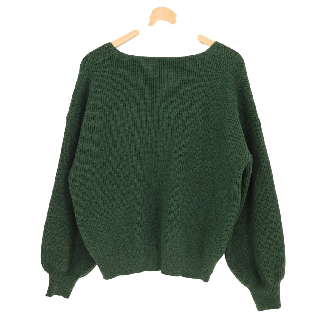 Shein Frenchy Sweater Women Medium Green Ribbed Knit Long Sleeve V-Neck Pullover