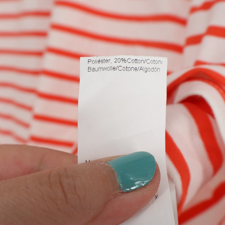 Tankaneo T-Shirt Womens Large Orange White Striped Cotton Stretch Ruffle Sleeve