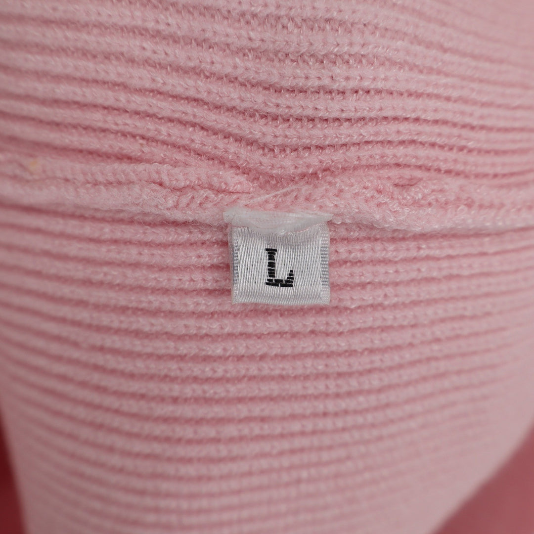 Pink Ribbed Knit Wrap Front Long Sleeve Back Cutout Mini Sweater Dress Large