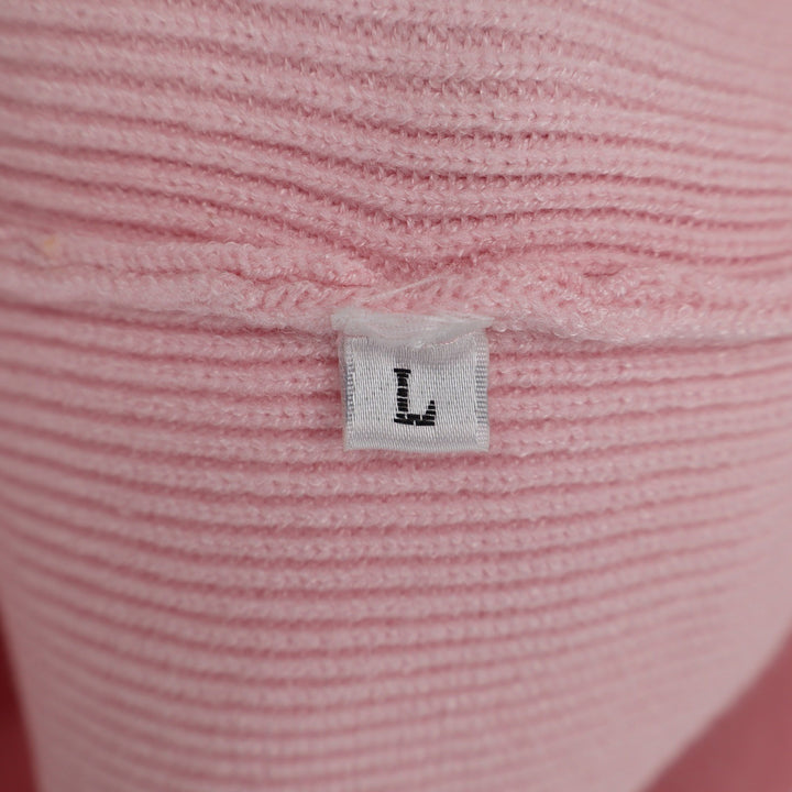 Pink Ribbed Knit Wrap Front Long Sleeve Back Cutout Mini Sweater Dress Large
