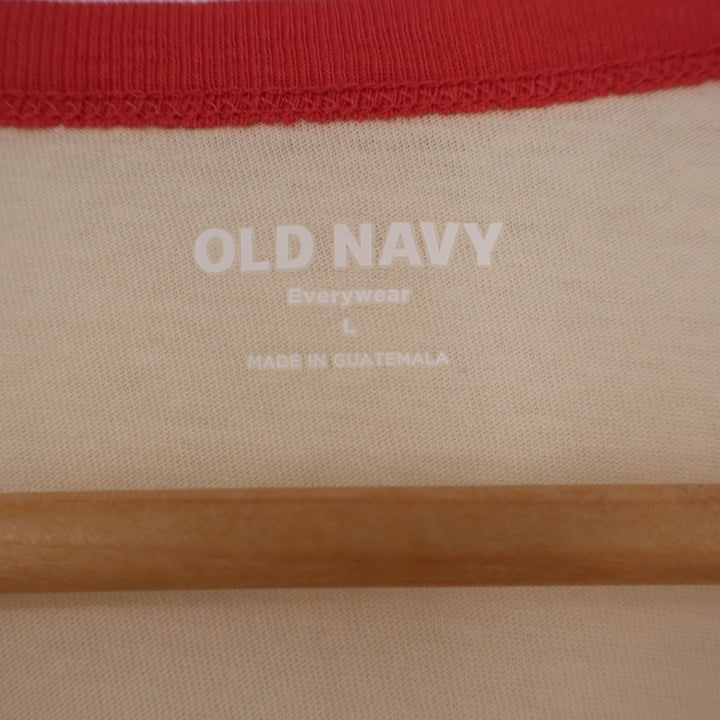 Old Navy Everywear Brooklyn Cafe Ringer Graphic T-Shirt Cream Red Large