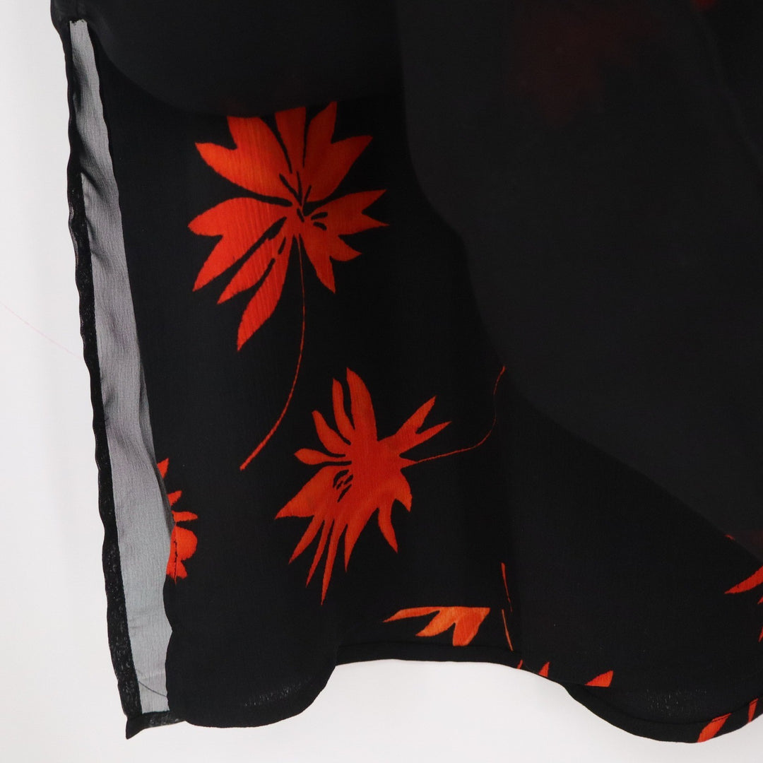 Kaktus Womens M Black Sheer Double Layer Floral Blouse Short Sleeve Red Flowers