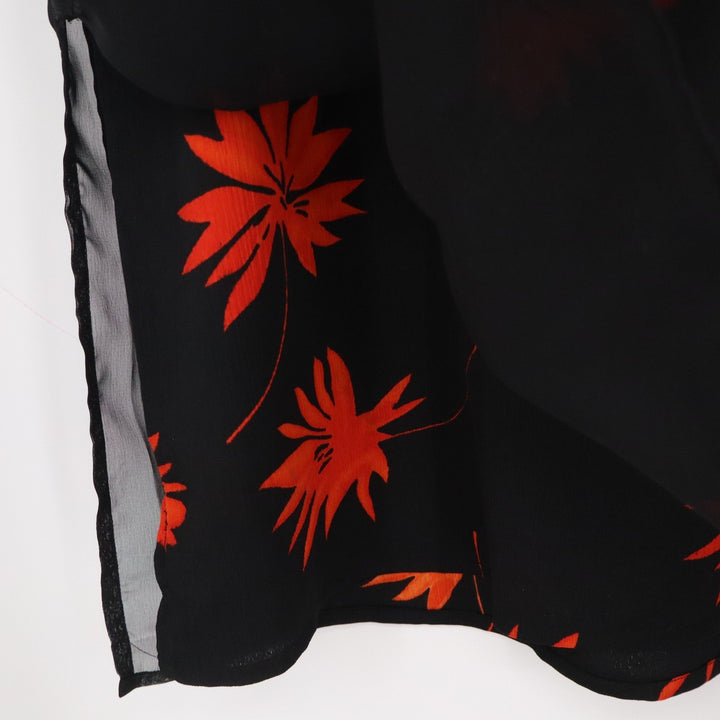 Kaktus Womens M Black Sheer Double Layer Floral Blouse Short Sleeve Red Flowers