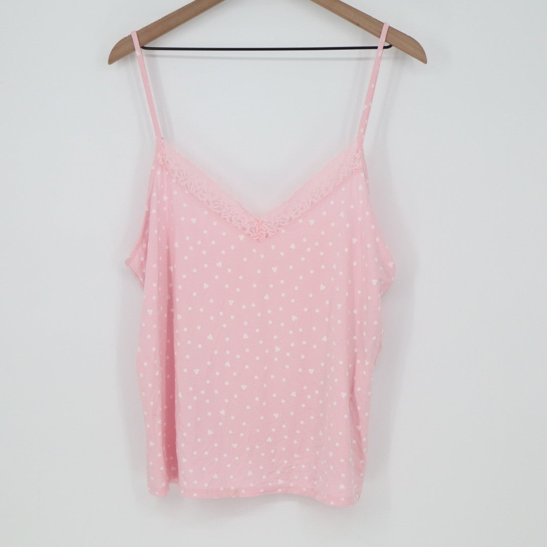 State Of Day Intimates Cami Top Womens L Pink Polka Dot Spaghetti Strap V-Neck