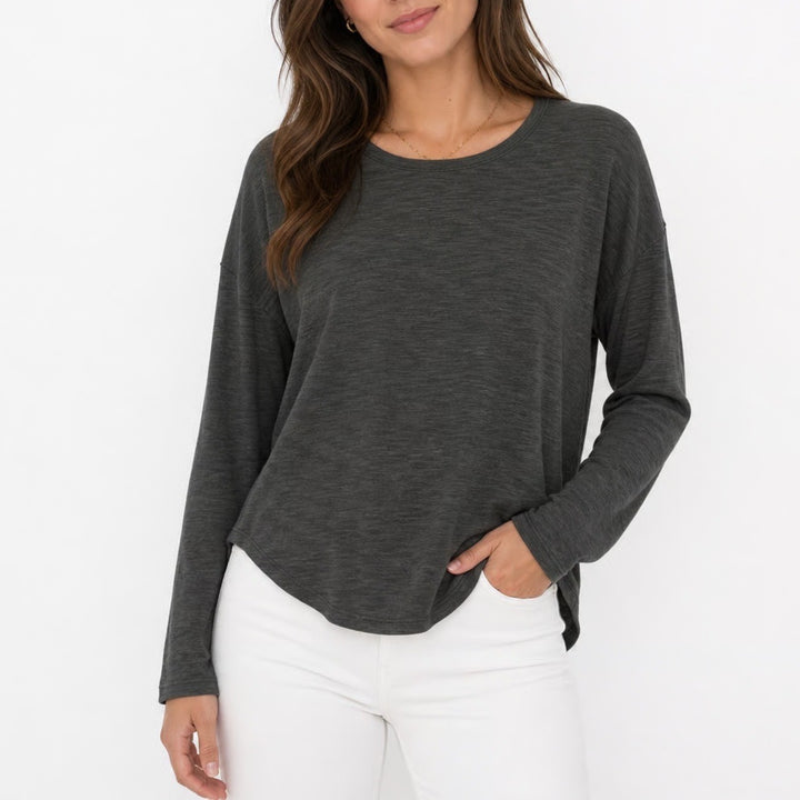 Chaser Womens Long Sleeve Slub Knit Scoop Neck High Low Top Olive Green S NEW