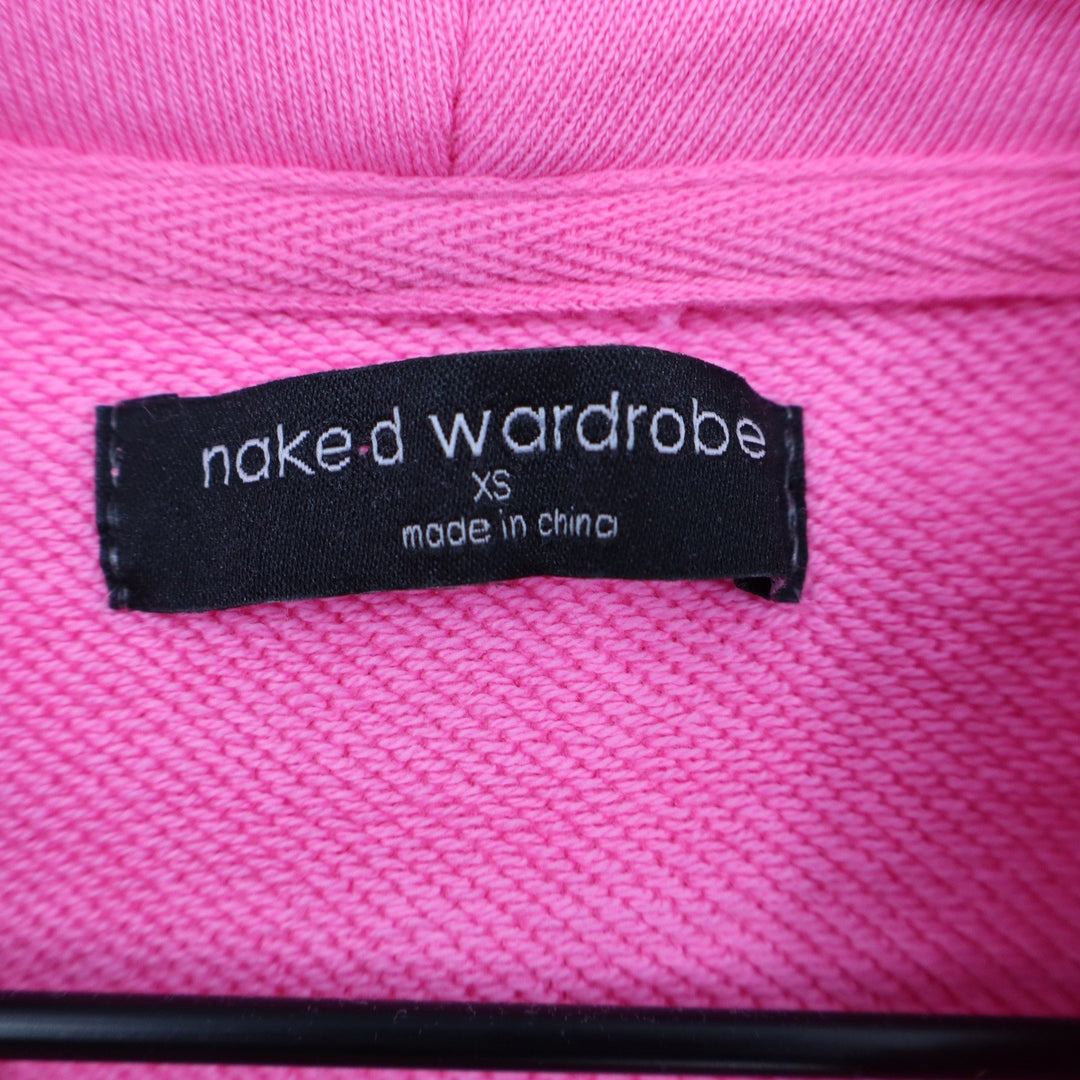 Naked Wardrobe Neon Pink Cropped Hoodie Sweatshirt XS Long Sleeve