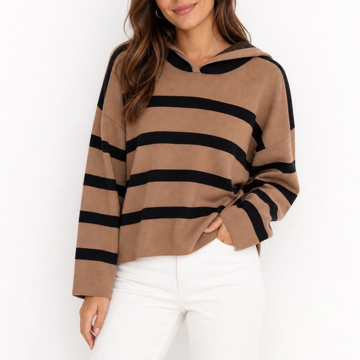Cyrus Womens Striped Hooded Sweater Brown Black Rayon Blend Size L