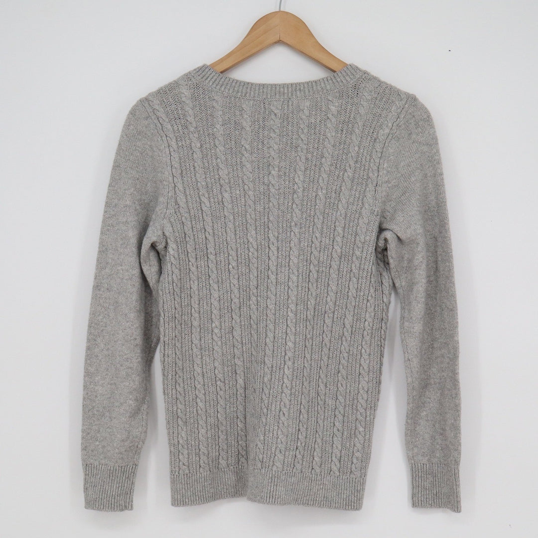 Talbots Petite Grey Cable Knit Metallic Shimmer Shoulder Button Sweater SP