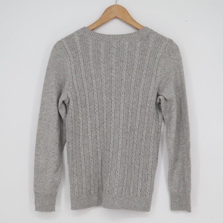 Talbots Petite Grey Cable Knit Metallic Shimmer Shoulder Button Sweater SP