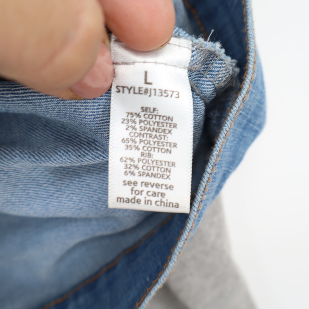 Active USA Denim Hooded Mixed Media Jean Jacket Light Wash Gray Large