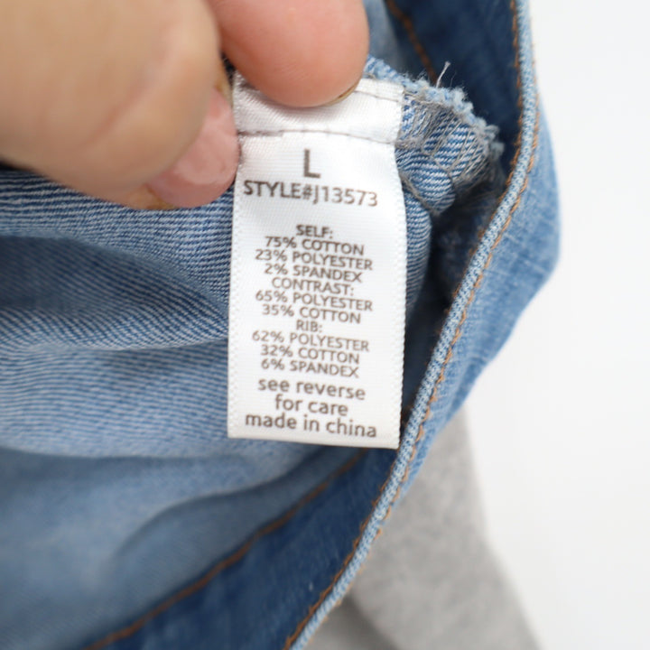 Active USA Denim Hooded Mixed Media Jean Jacket Light Wash Gray Large