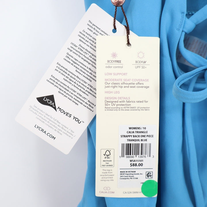 CALIA Triangle Strappy Back One Piece Swimsuit Tranquil Blue Size 10