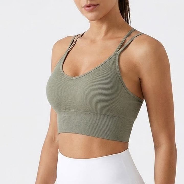 Sage Green Ribbed Seamless Strappy Back Sports Bra Yoga Crop Top XL