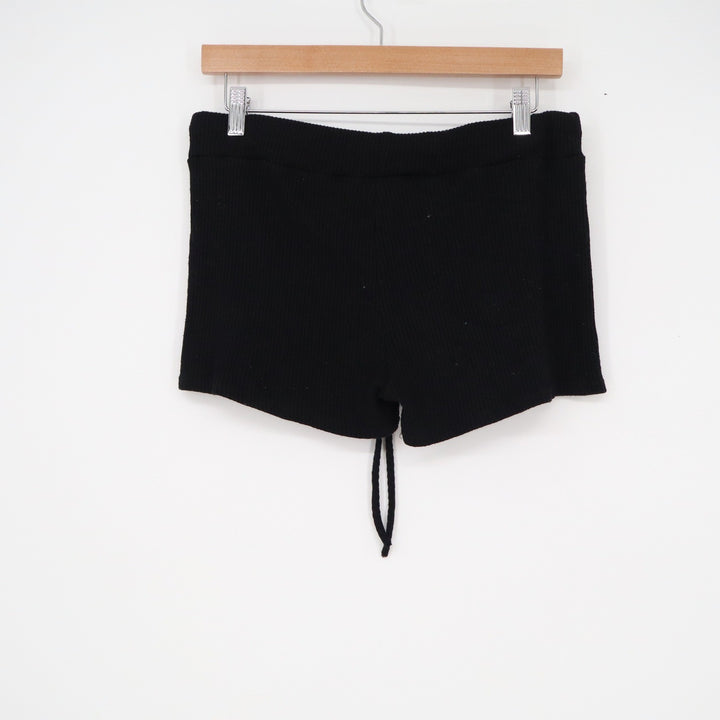 Fashion Nova Womens Black Ribbed Knit Drawstring Booty Shorts Loungewear
