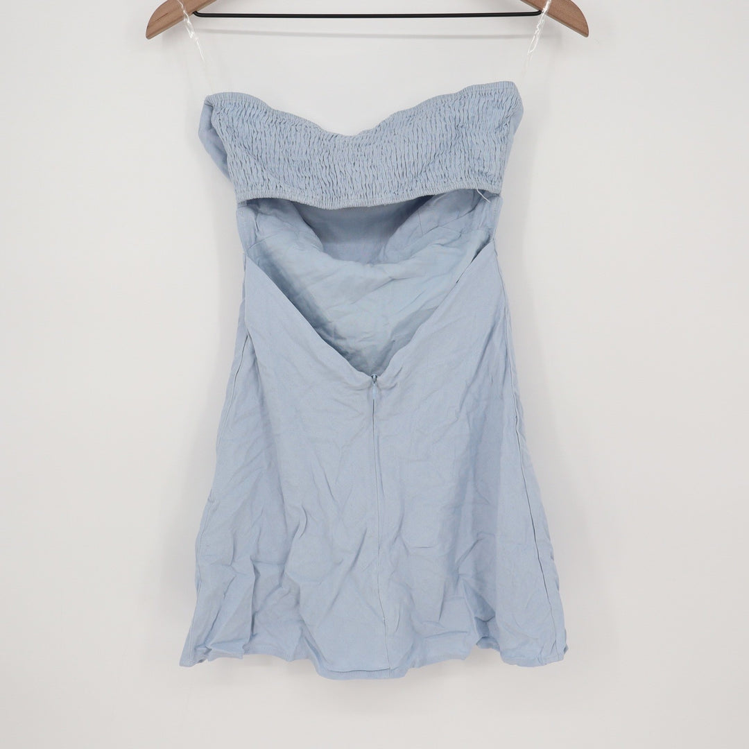 Thanne Light Blue Linen Blend Strapless Smocked Back Mini Dress Womens Size 8