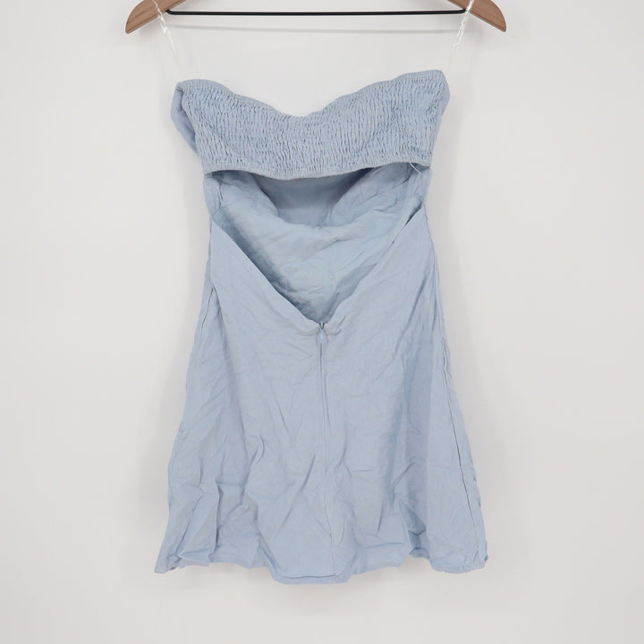 Thanne Light Blue Linen Blend Strapless Smocked Back Mini Dress Womens Size 8