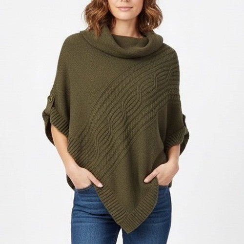 Sonoma Poncho Womens L/XL Brown Cable Knit Cotton Ribbed Turtleneck Outdoor Wear