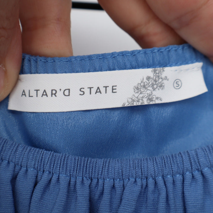 Altar'd State Blue Puff Sleeve Smocked Waist Romper Size S