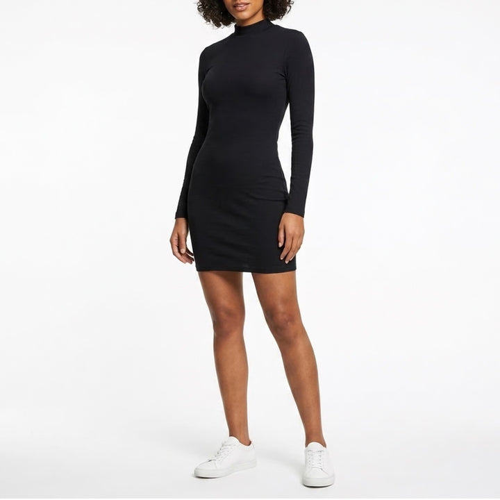Naked Wardrobe Women's Black Long Sleeve Mock Neck Mini Dress 1X