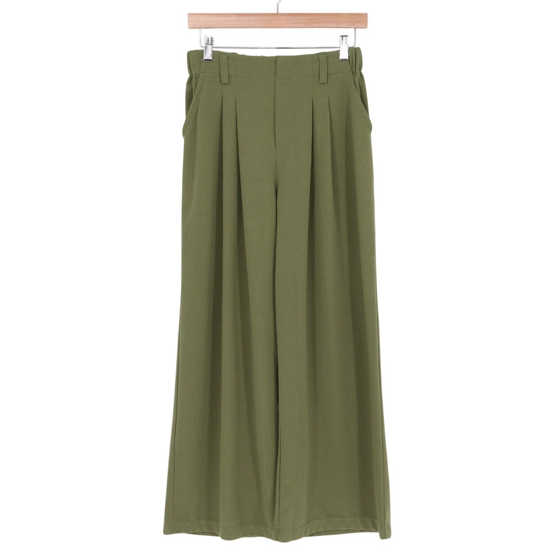 Halara Dress Pants Womens Small Petite Olive Stretch Pleated High Rise Wide Leg