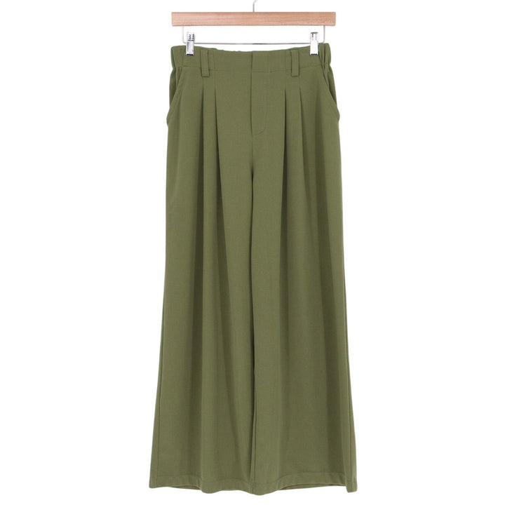 Halara Dress Pants Womens Small Petite Olive Stretch Pleated High Rise Wide Leg