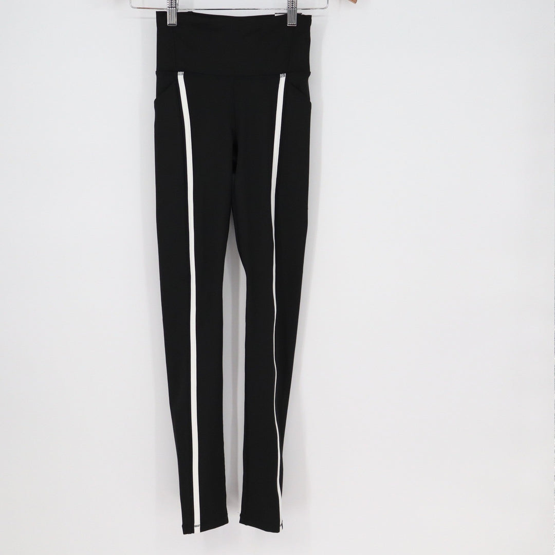 DSG Womens Activate 7/8 Leggings Pure Black White Stripe XS NEW
