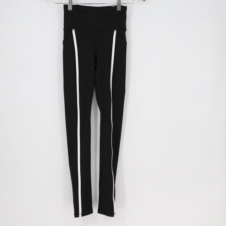 DSG Womens Activate 7/8 Leggings Pure Black White Stripe XS NEW