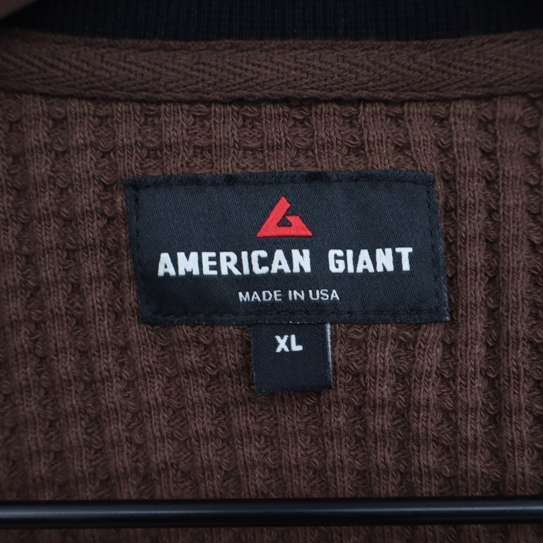American Giant Shirt Mens XL Cocoa Black Colorblock Waffle Knit Henley Neck