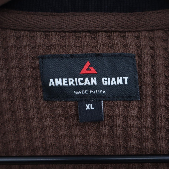 American Giant Shirt Mens XL Cocoa Black Colorblock Waffle Knit Henley Neck