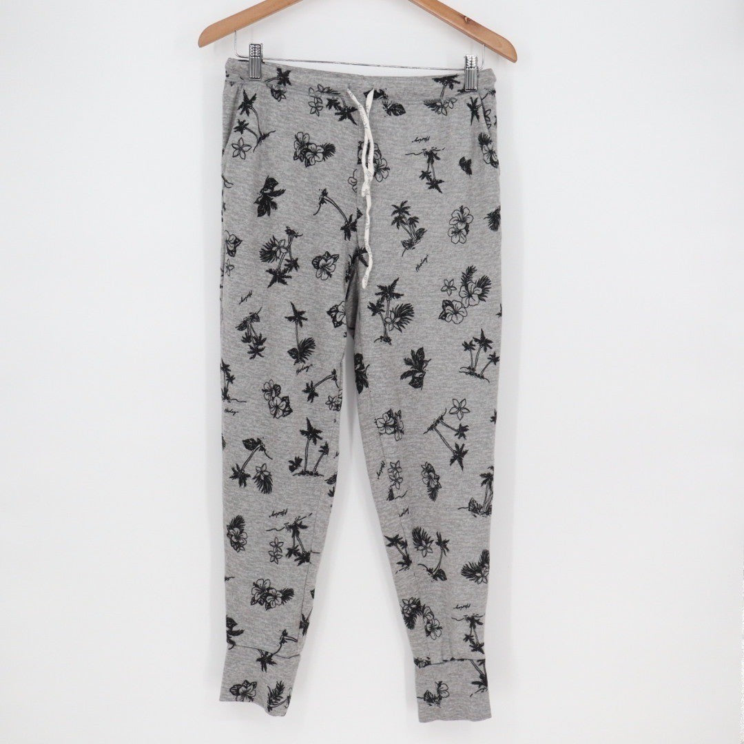 Hurley Gray Tropical Palm Tree Floral Print Jogger Sweatpants Size L