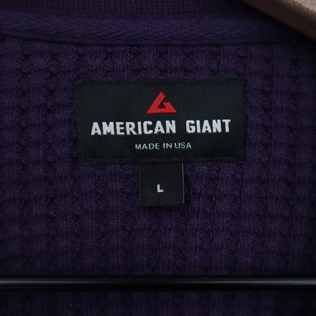 American Giant T-Shirt Mens Large Purple Cotton Stretch Waffle Knit Long Sleeve