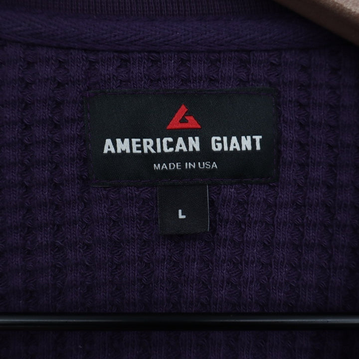American Giant T-Shirt Mens Large Purple Cotton Stretch Waffle Knit Long Sleeve