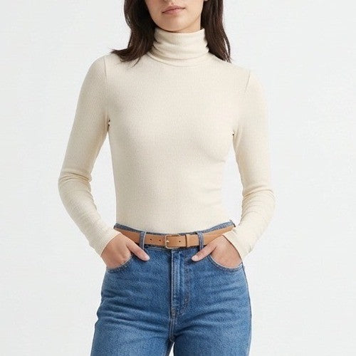 Naked Wardrobe Off White Turtleneck Long Sleeve Bodysuit M