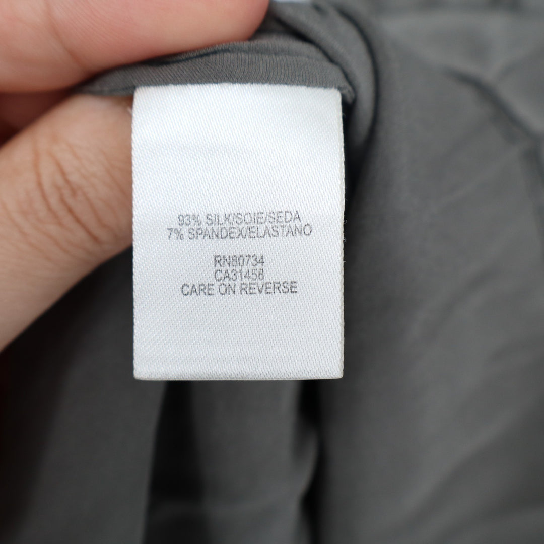 BCBGMAXAZRIA Blouse Top Womens Small Gray Silk Stretch Pintuck Detail V Neck