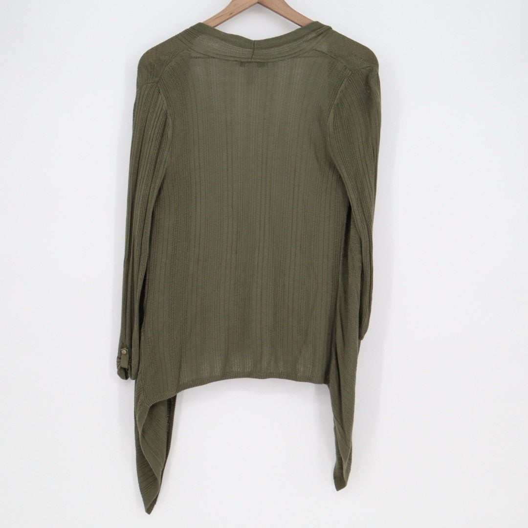 White House Black Market Cardigan Sweater Womens M Olive Green Knit Long Sleeve