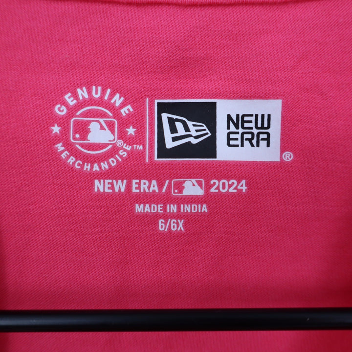 New Era Boston Red Sox Girls Pink Sequin Graphic V-Neck T-Shirt Size 6/6X