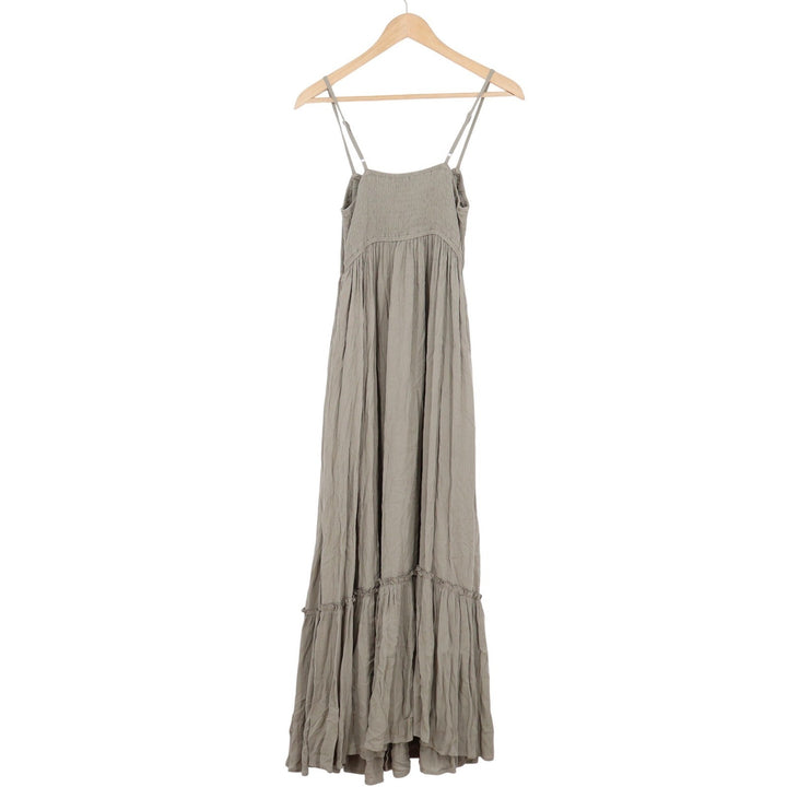 Lovestitch Smocked Tiered Maxi Dress Olive Grey Rayon Boho M