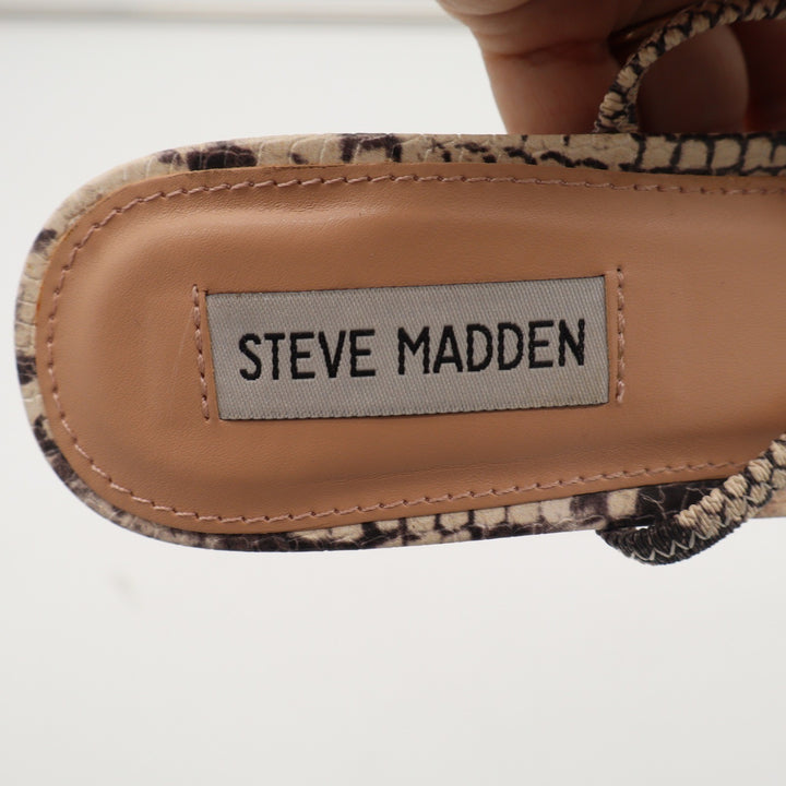 Steve Madden Snakeskin Print Kitten Heel Sandals Square Toe Strappy Womens 8.5M