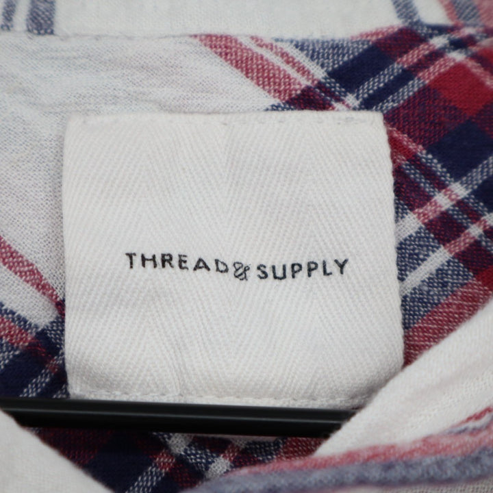 Thread & Supply Flannel Shirt Women Medium Red Blue Plaid Front Pocket Button Up