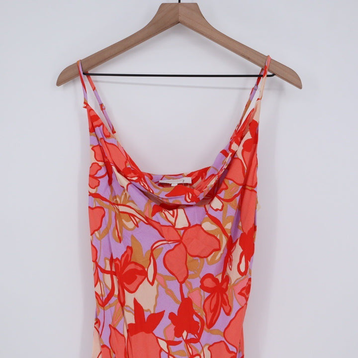 Olivaceous Floral Print Cowl Neck Slip Mini Dress Orange Purple Women's Size L
