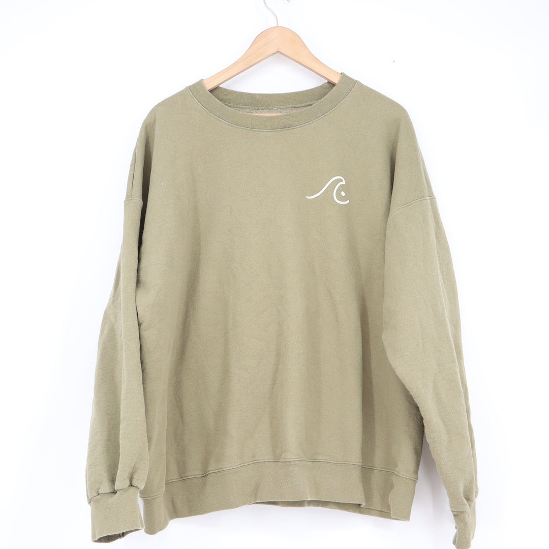 Guapos Coffee Olive Green Graphic Crewneck Sweatshirt Oversized Wave Logo XL