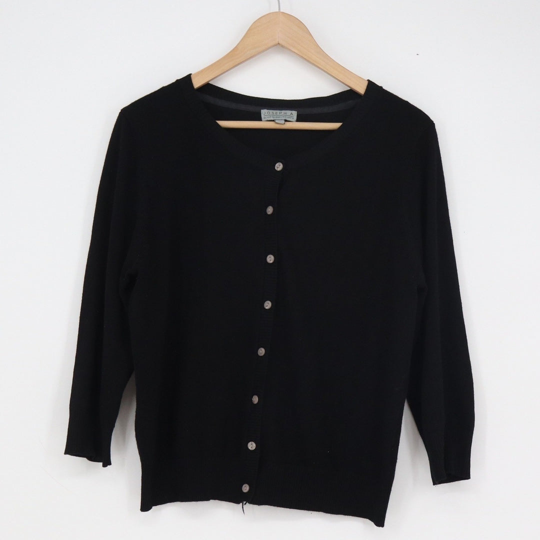 Joseph A Black Button Front Cardigan Sweater XL 3/4 Sleeve Rayon Blend