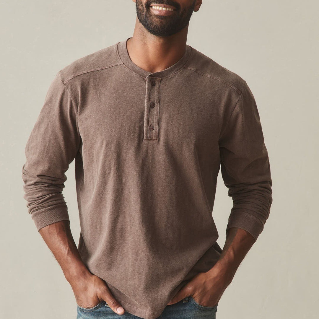 American Giant Broken-in Premium Slub Henley T Shirt Mens Medium Brown Cotton